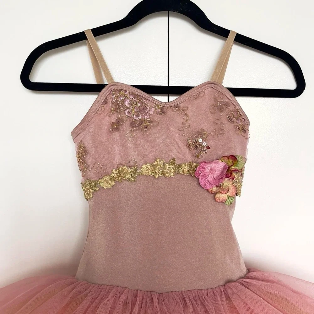 Children's girls pink glitter tutu ballet dress embroidered leotard | 7-8 years